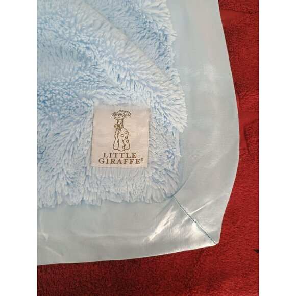 Little Giraffe Baby Blue Oversized Lovey Security Blanket Satin & Plush 15" X 15 - Picture 5 of 9